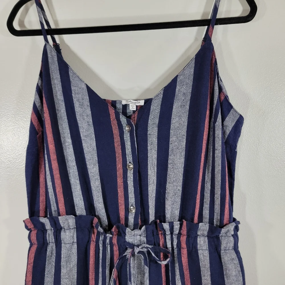SPLENDID striped linen wide leg striped sleeveless button front jumpsuit
